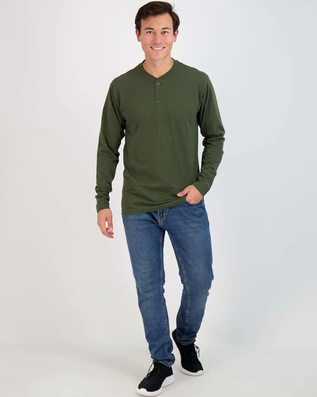 Real Essentials 3 Pack: Men's Cotton Short & Long Sleeve Henley T-Shirt Performance Activewear (Available in Big & Tall)