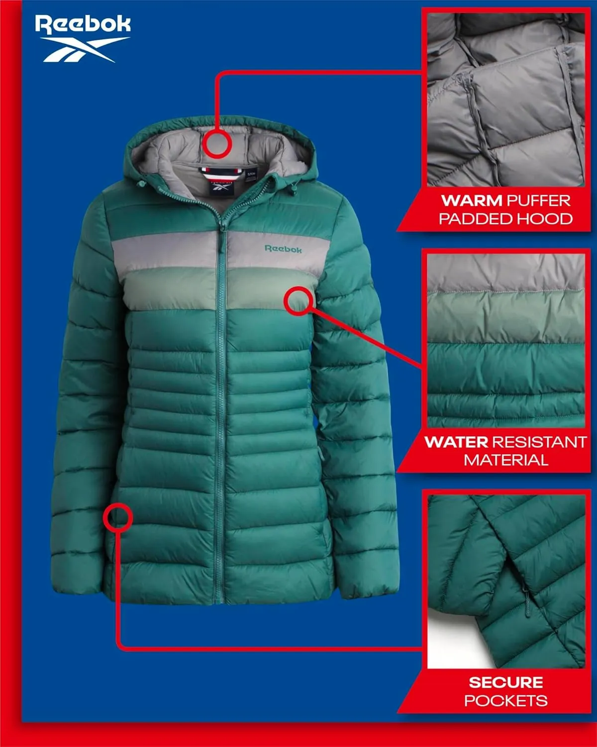 Reebok Women Jacket - Packable Quilted Puffer Coat  Casual Jacket for Women (S-XL)
