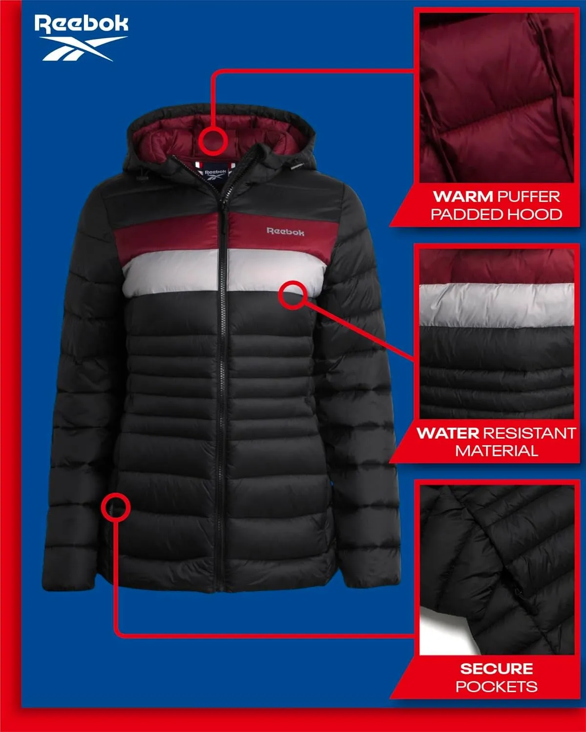 Reebok Women Jacket - Packable Quilted Puffer Coat  Casual Jacket for Women (S-XL)