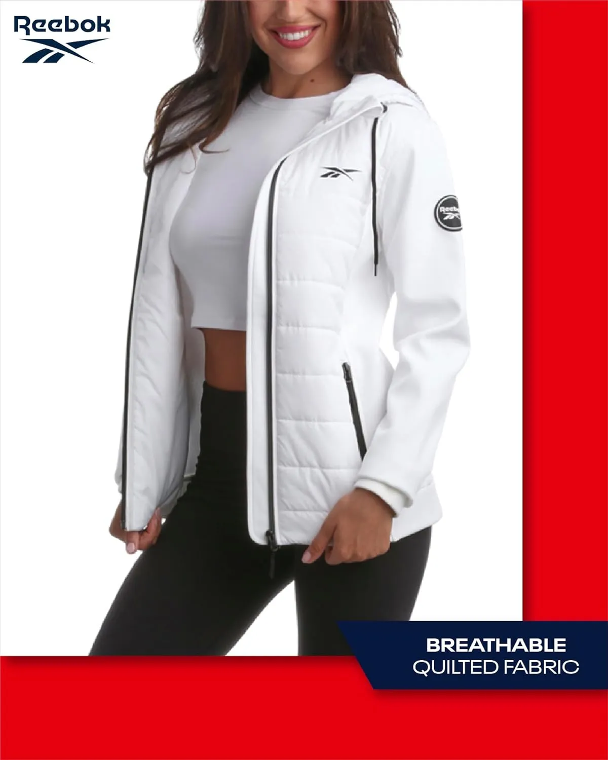 Reebok Women's Jacket - Lightweight Quilted Puffer Parka Coat with Flex Stretch Panels  Casual Jacket for Women (S-XL)