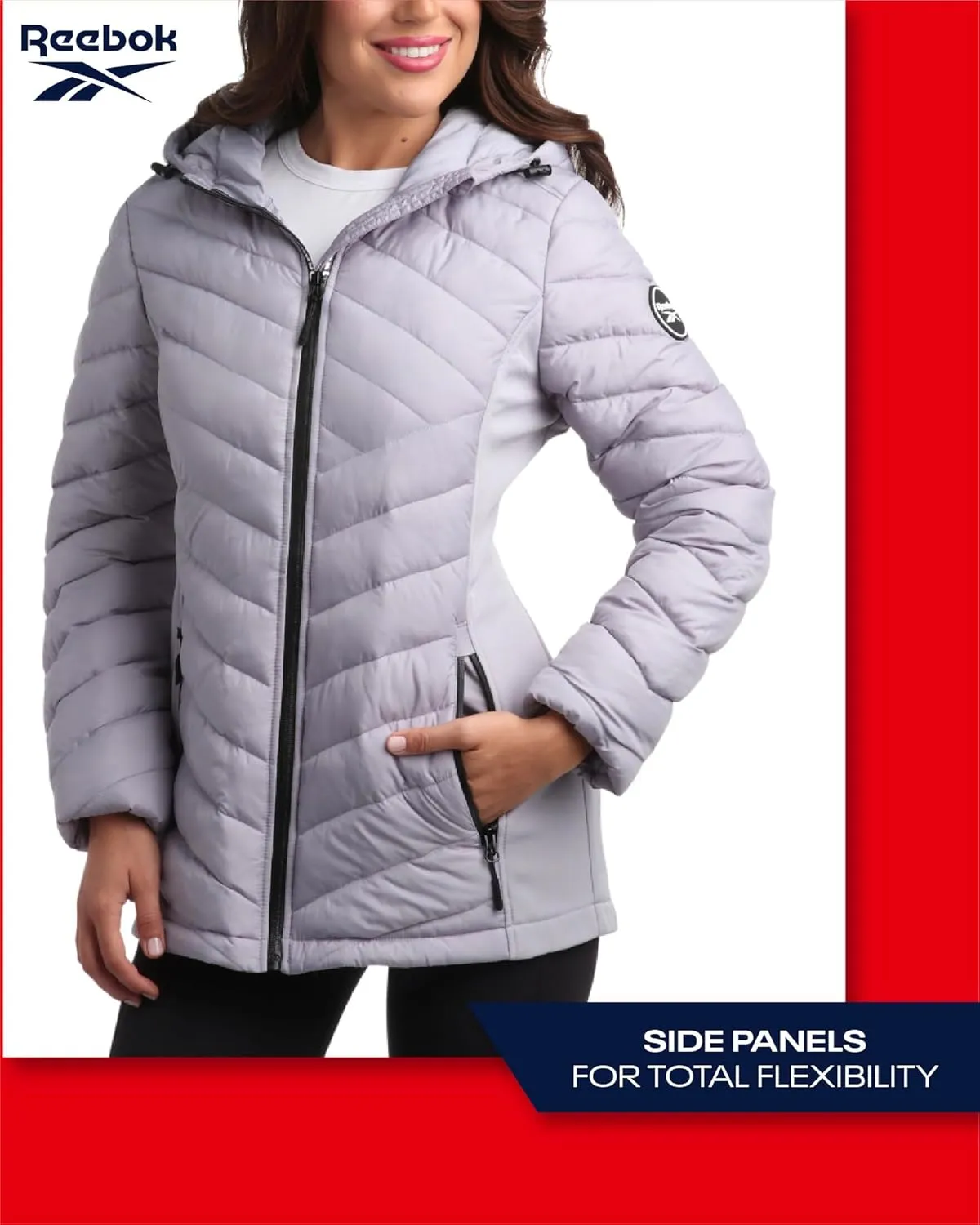 Reebok Women's Jacket - Lightweight Quilted Puffer Parka Coat with Flex Stretch Panels  Casual Jacket for Women (S-XL)
