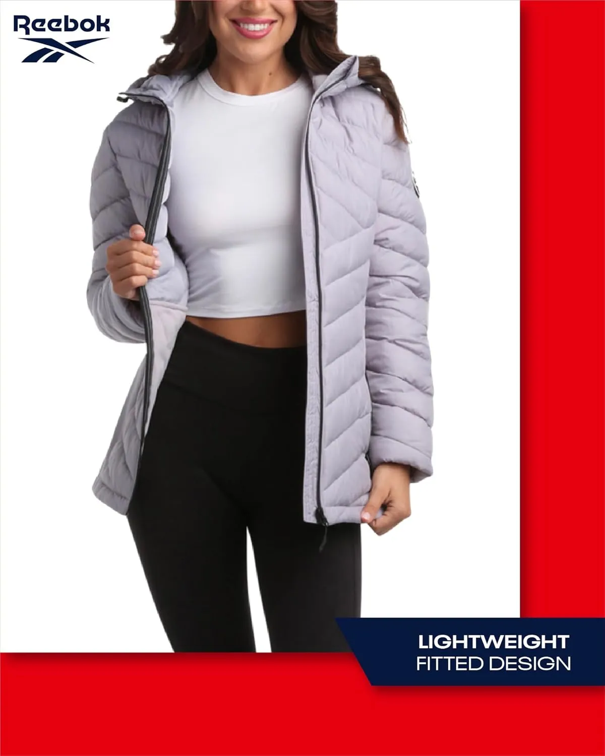 Reebok Women's Jacket - Lightweight Quilted Puffer Parka Coat with Flex Stretch Panels  Casual Jacket for Women (S-XL)
