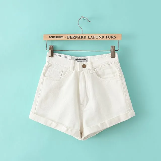 Retro Style High Waist Pure Color Denim Slim Shorts