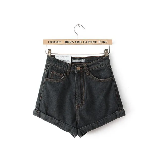 Retro Style High Waist Pure Color Denim Slim Shorts