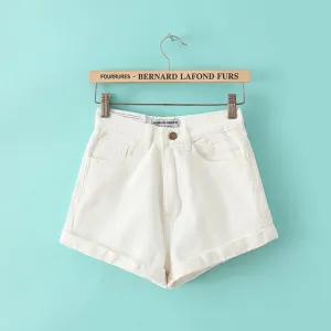 Retro Style High Waist Pure Color Denim Slim Shorts