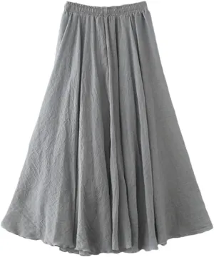 Rfmfkkg Womens Cotton Linen Maxi Skirt Casual Elastic High Waist Pleated A-Line Beach Skirts Boho