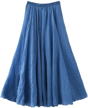 Rfmfkkg Womens Cotton Linen Maxi Skirt Casual Elastic High Waist Pleated A-Line Beach Skirts Boho