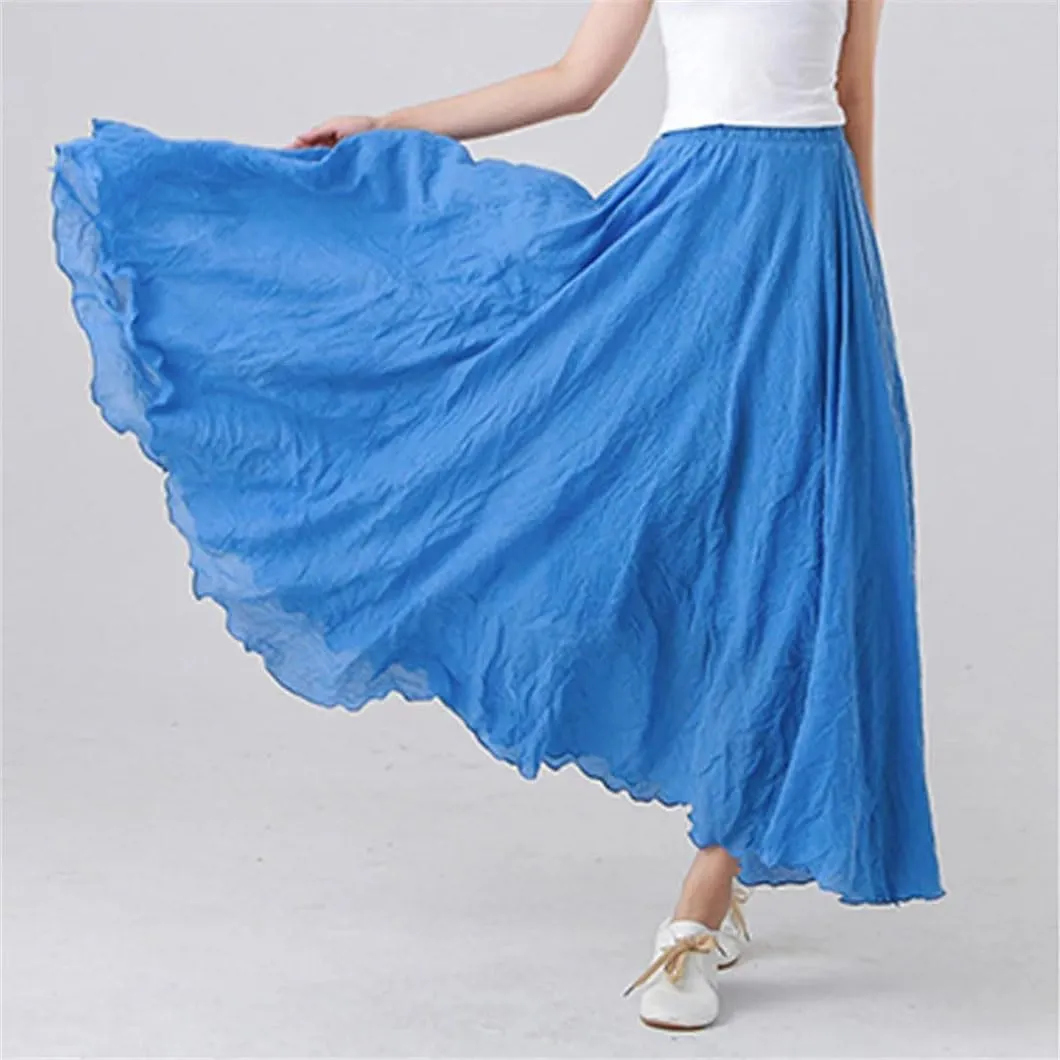 Rfmfkkg Womens Cotton Linen Maxi Skirt Casual Elastic High Waist Pleated A-Line Beach Skirts Boho