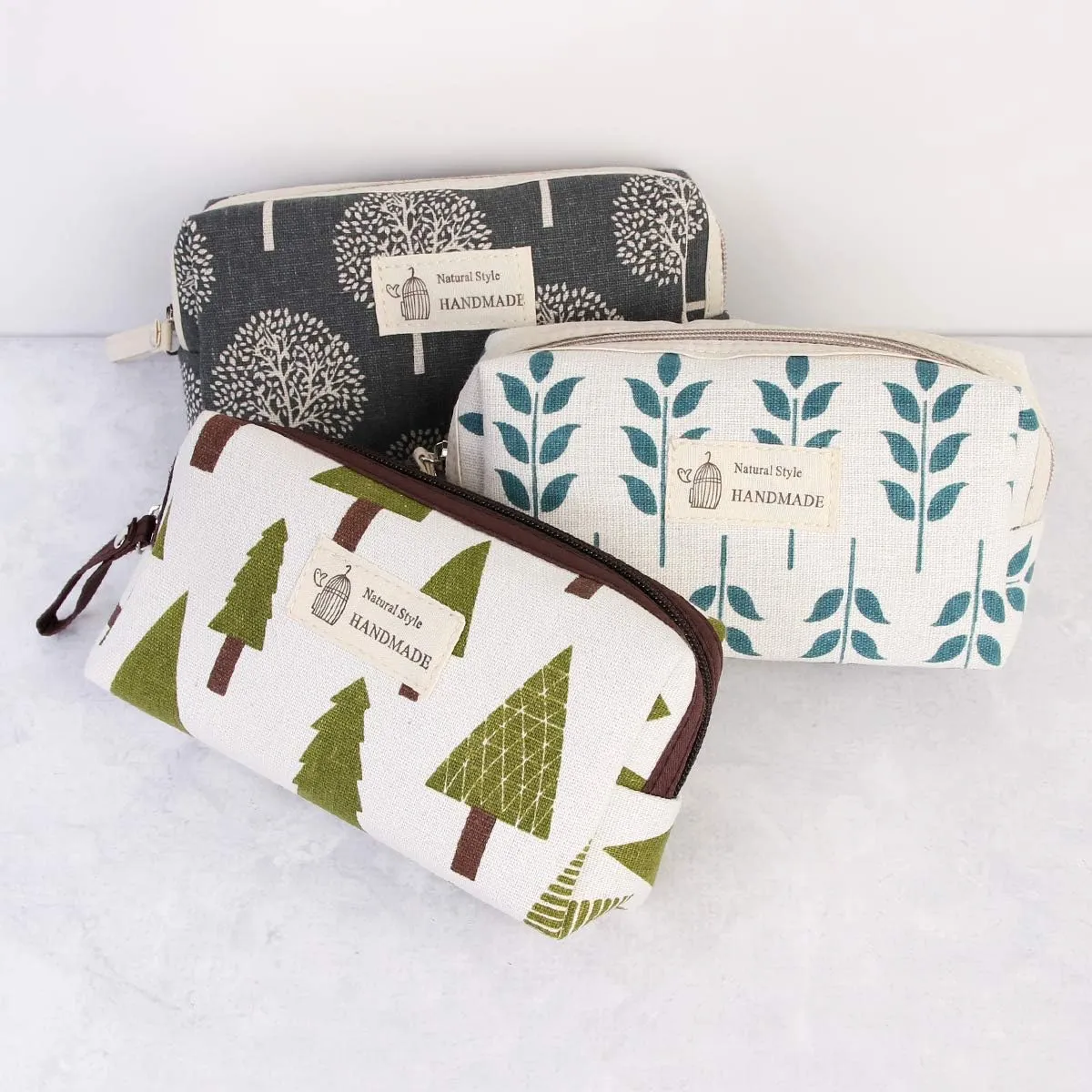 RIAH FASHION Portable Travel Clutch Cosmetic Makeup Pouch Bag - Toiletry Organizer Purse Wristlet Stripe, Floral, Plaid, Cork (Rectangle Pouch - Tree)
