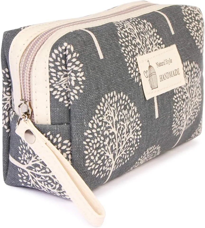 RIAH FASHION Portable Travel Clutch Cosmetic Makeup Pouch Bag - Toiletry Organizer Purse Wristlet Stripe, Floral, Plaid, Cork (Rectangle Pouch - Tree)