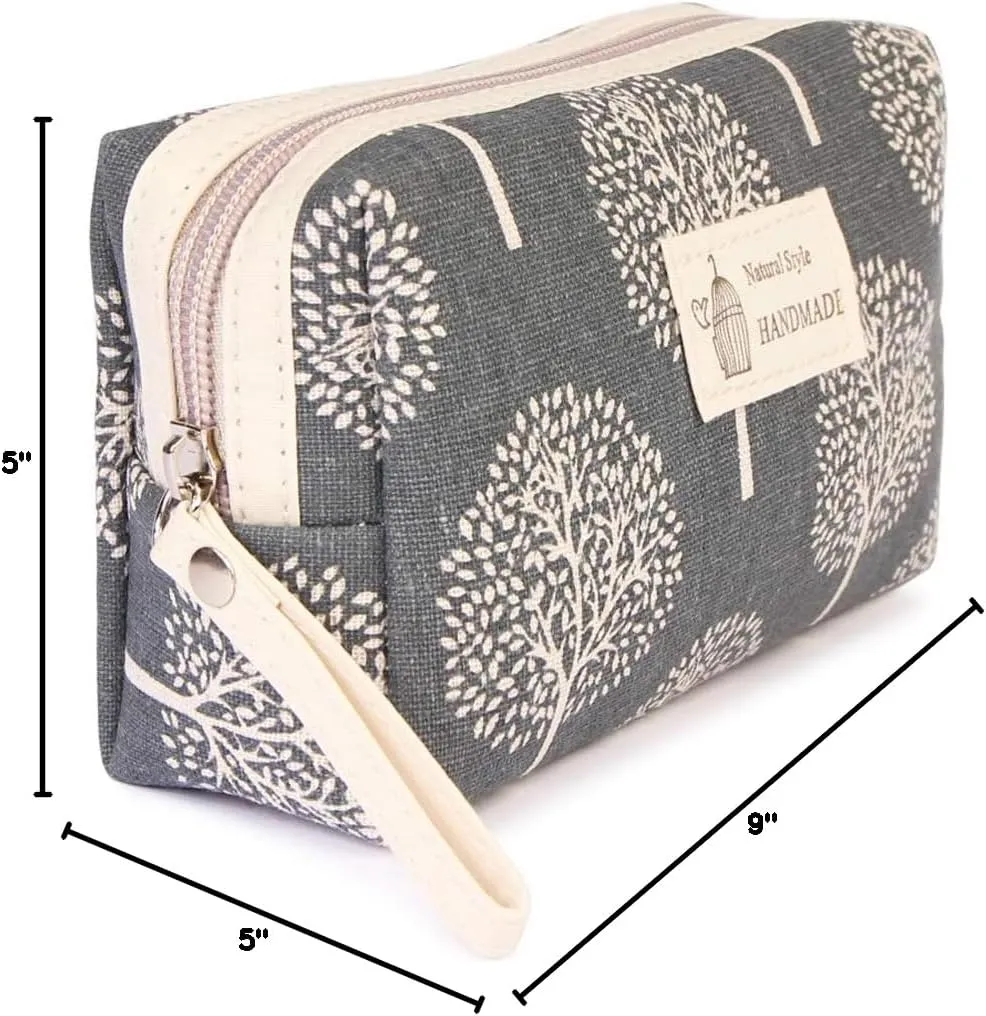 RIAH FASHION Portable Travel Clutch Cosmetic Makeup Pouch Bag - Toiletry Organizer Purse Wristlet Stripe, Floral, Plaid, Cork (Rectangle Pouch - Tree)
