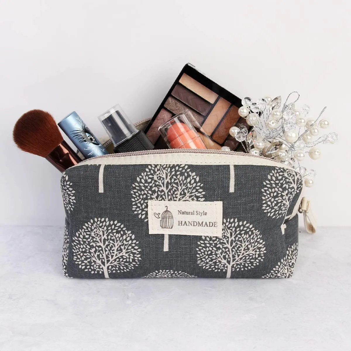 RIAH FASHION Portable Travel Clutch Cosmetic Makeup Pouch Bag - Toiletry Organizer Purse Wristlet Stripe, Floral, Plaid, Cork (Rectangle Pouch - Tree)