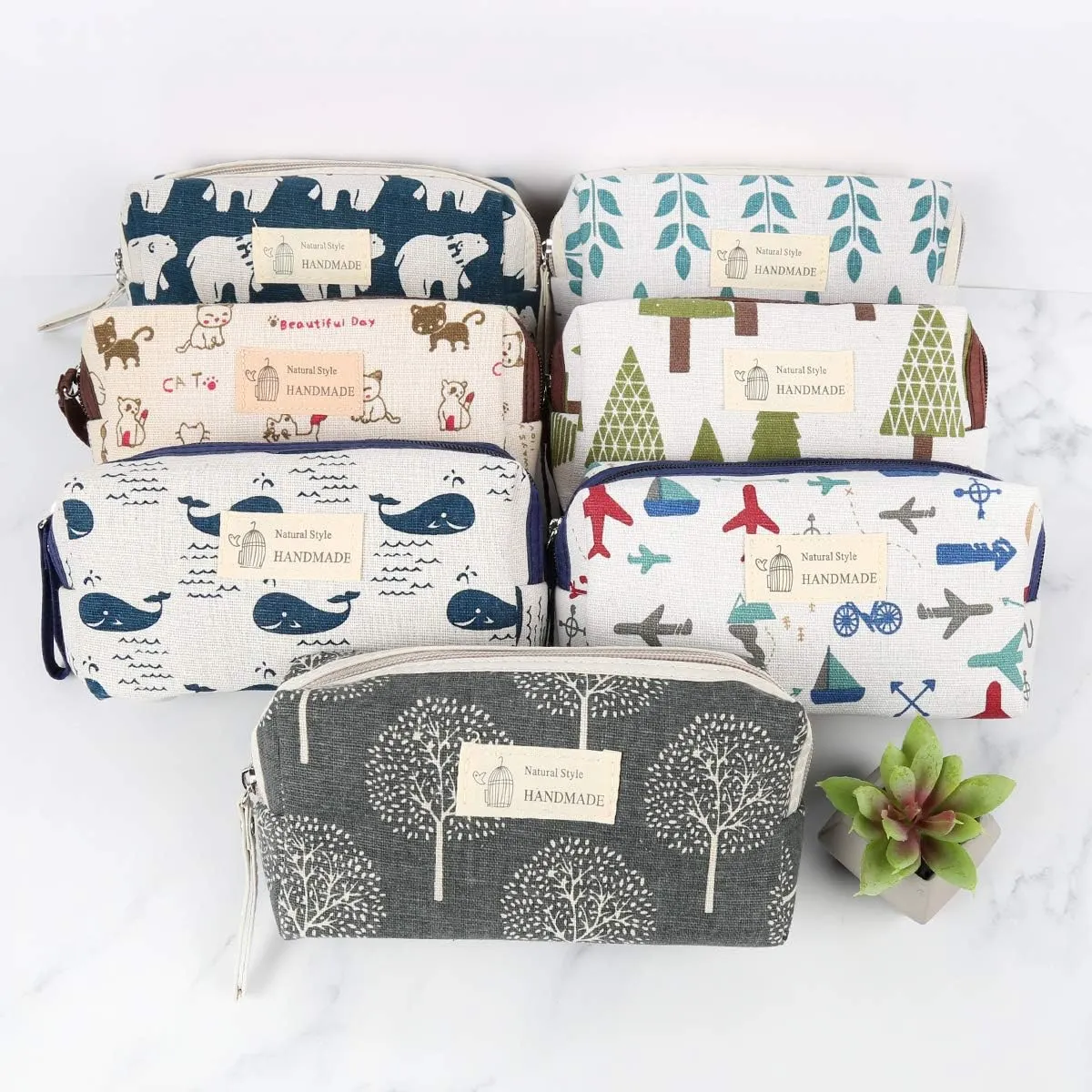 RIAH FASHION Portable Travel Clutch Cosmetic Makeup Pouch Bag - Toiletry Organizer Purse Wristlet Stripe, Floral, Plaid, Cork (Rectangle Pouch - Tree)