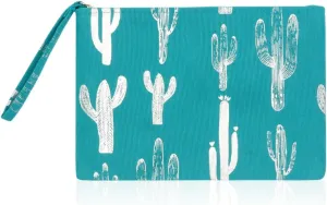 RIAH FASHION Portable Travel Multi Clutch Cosmetic Pouch Bag - Toiletry Makeup Organizer Wristlet Purse Stripe, Floral, Plaid, Leopard, Snake (Flat Wristlet Clutch - Cactus Turquoise)