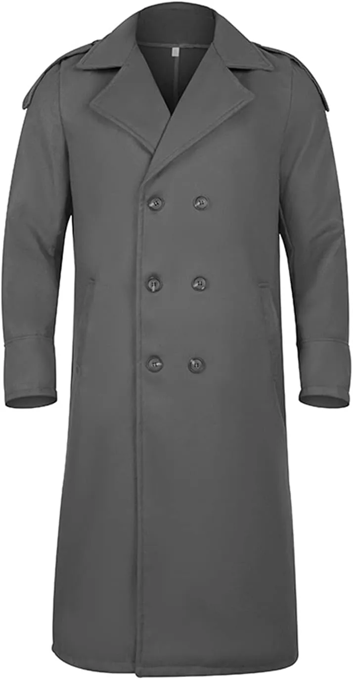 RINTONIX Men's Oversized Notched Long Faux Wool Blend Trench Coat Single Breasted Knee Length Lapel Winter Jacket