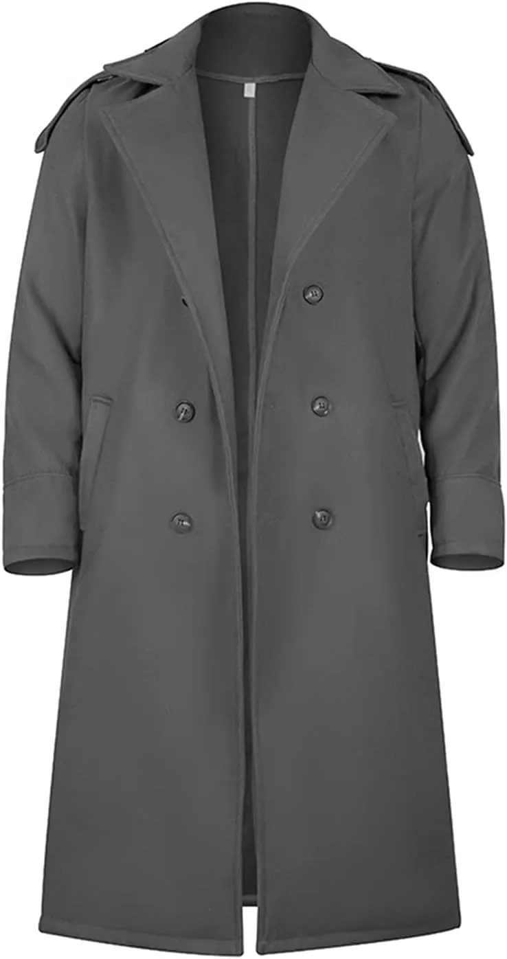 RINTONIX Men's Oversized Notched Long Faux Wool Blend Trench Coat Single Breasted Knee Length Lapel Winter Jacket