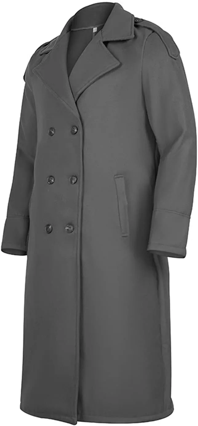 RINTONIX Men's Oversized Notched Long Faux Wool Blend Trench Coat Single Breasted Knee Length Lapel Winter Jacket