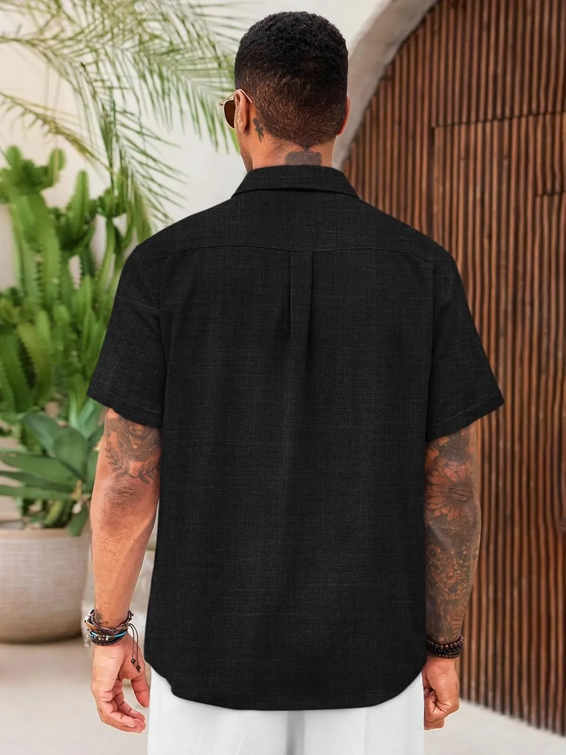 Runcati Mens Cuban Guayabera Shirts Short Sleeve Linen Casual Shirt Button Down Beach Summer Mexican Shirts