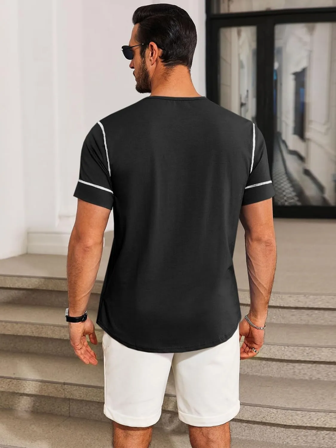 Runcati Mens Short Sleeve T-Shirts Crewneck Casual Cotton Workout Basic Tees Slim Fit Stretch Summer Shirt