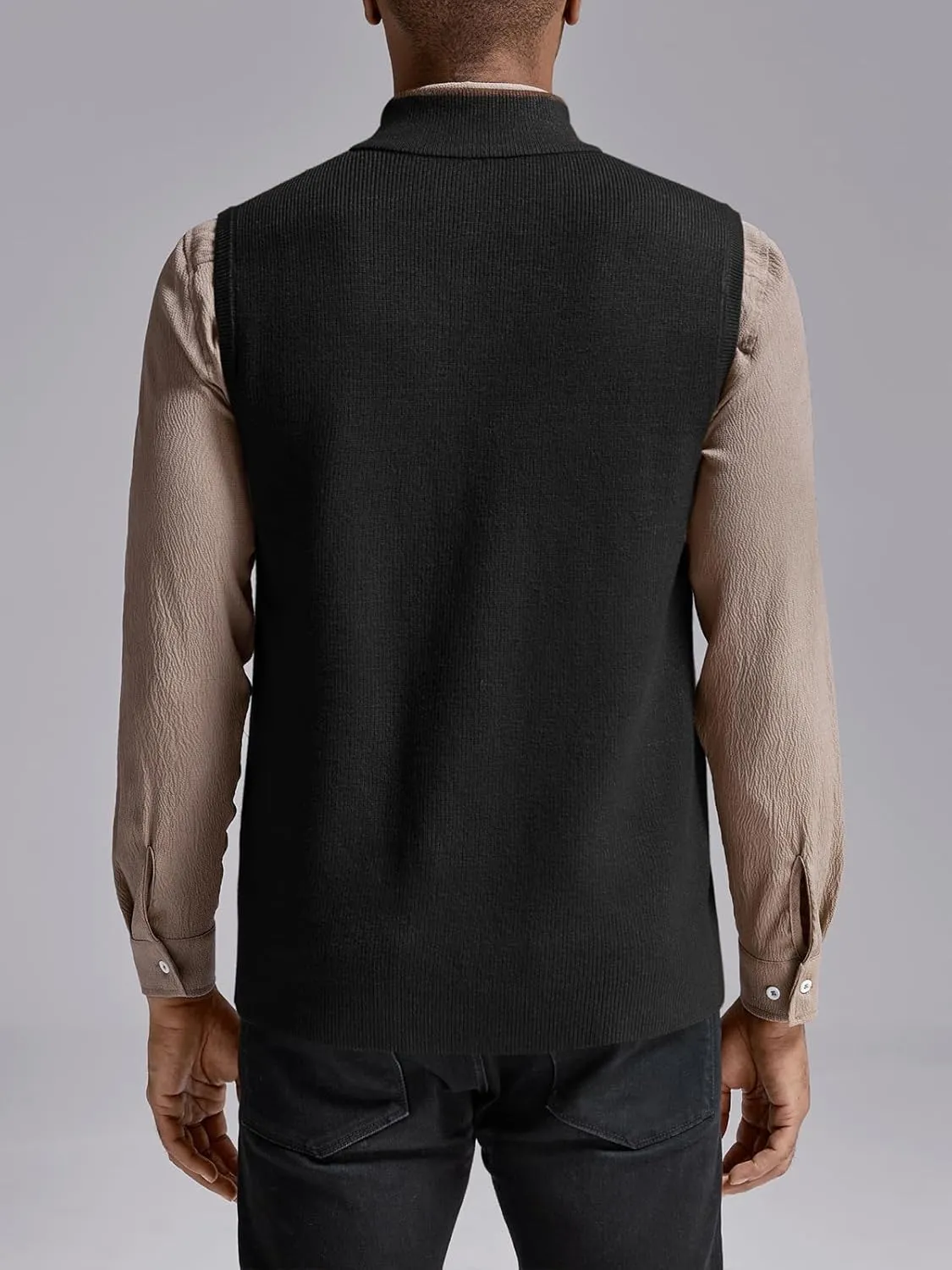 Ryannology Mens Sweater Vest Zip up Casual Sleeveless Cardigan Knitted Stand Collar Regular Fit Jacket with Pockets