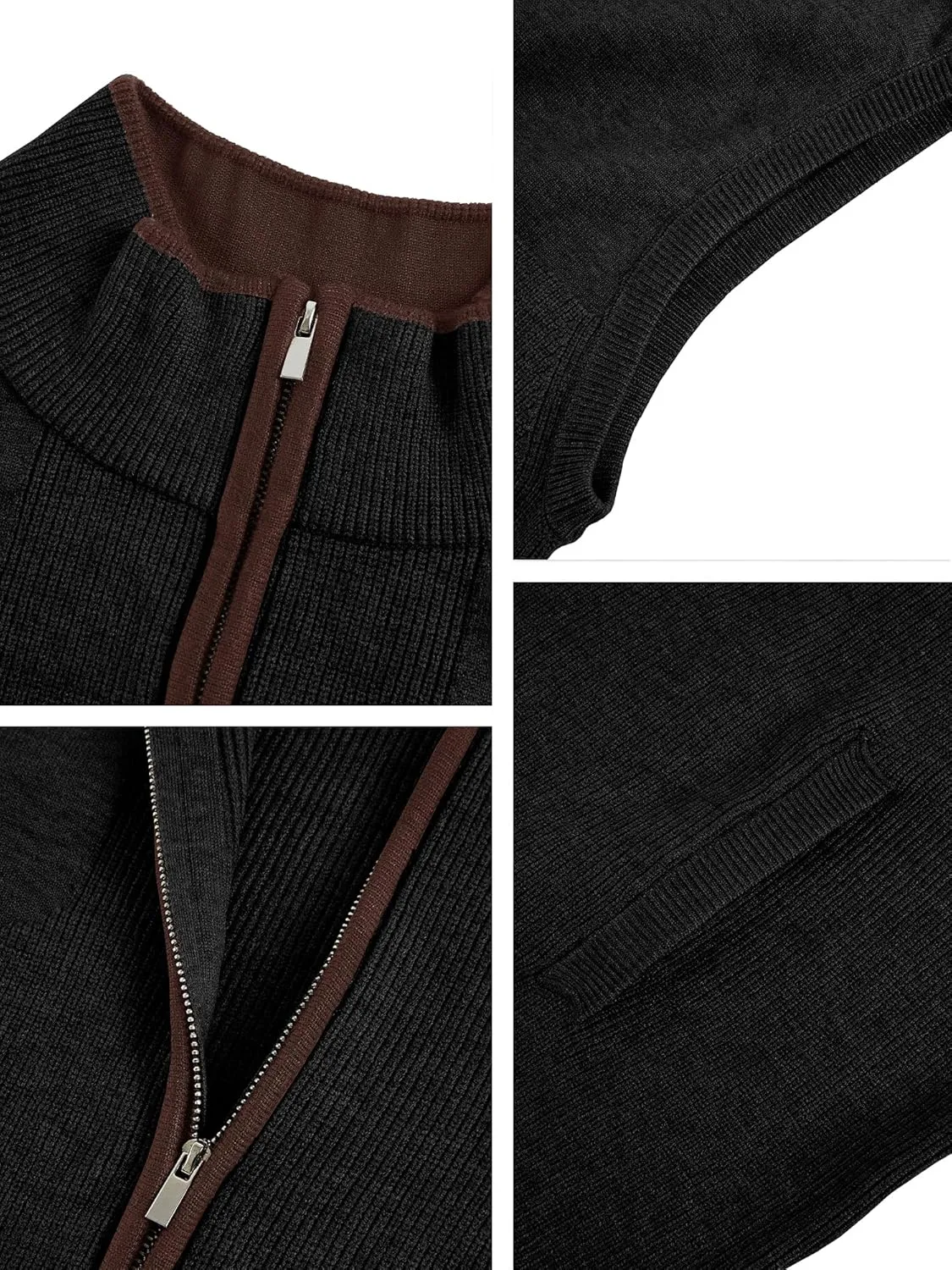 Ryannology Mens Sweater Vest Zip up Casual Sleeveless Cardigan Knitted Stand Collar Regular Fit Jacket with Pockets