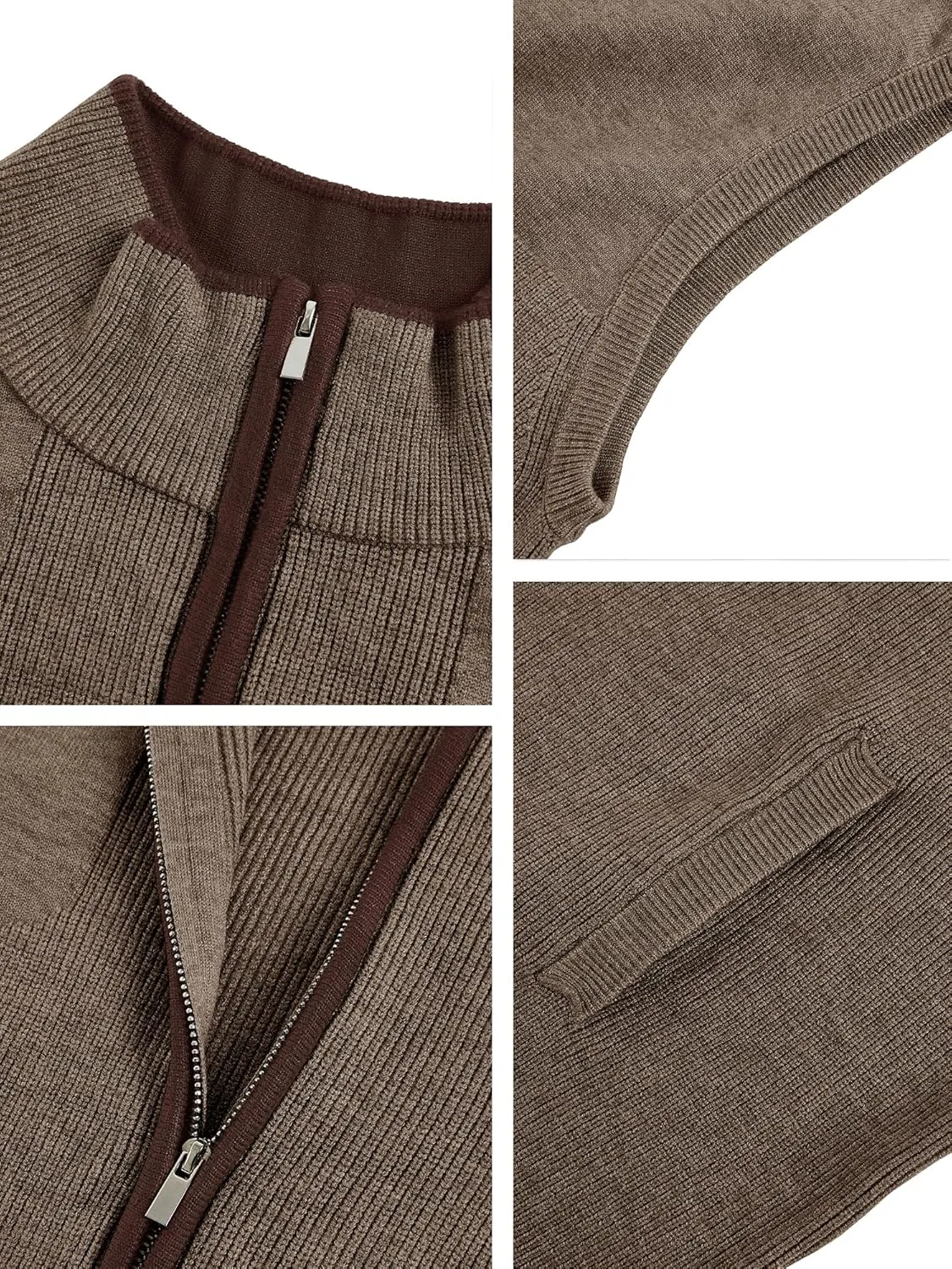 Ryannology Mens Sweater Vest Zip up Casual Sleeveless Cardigan Knitted Stand Collar Regular Fit Jacket with Pockets