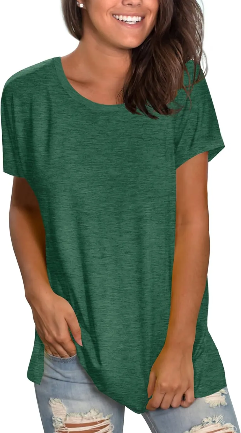 Saloogoe Womens Loose Fit Tshirts Short Sleeve Summer Tops Casual Workout Yoga Tunic T Shirts Tops