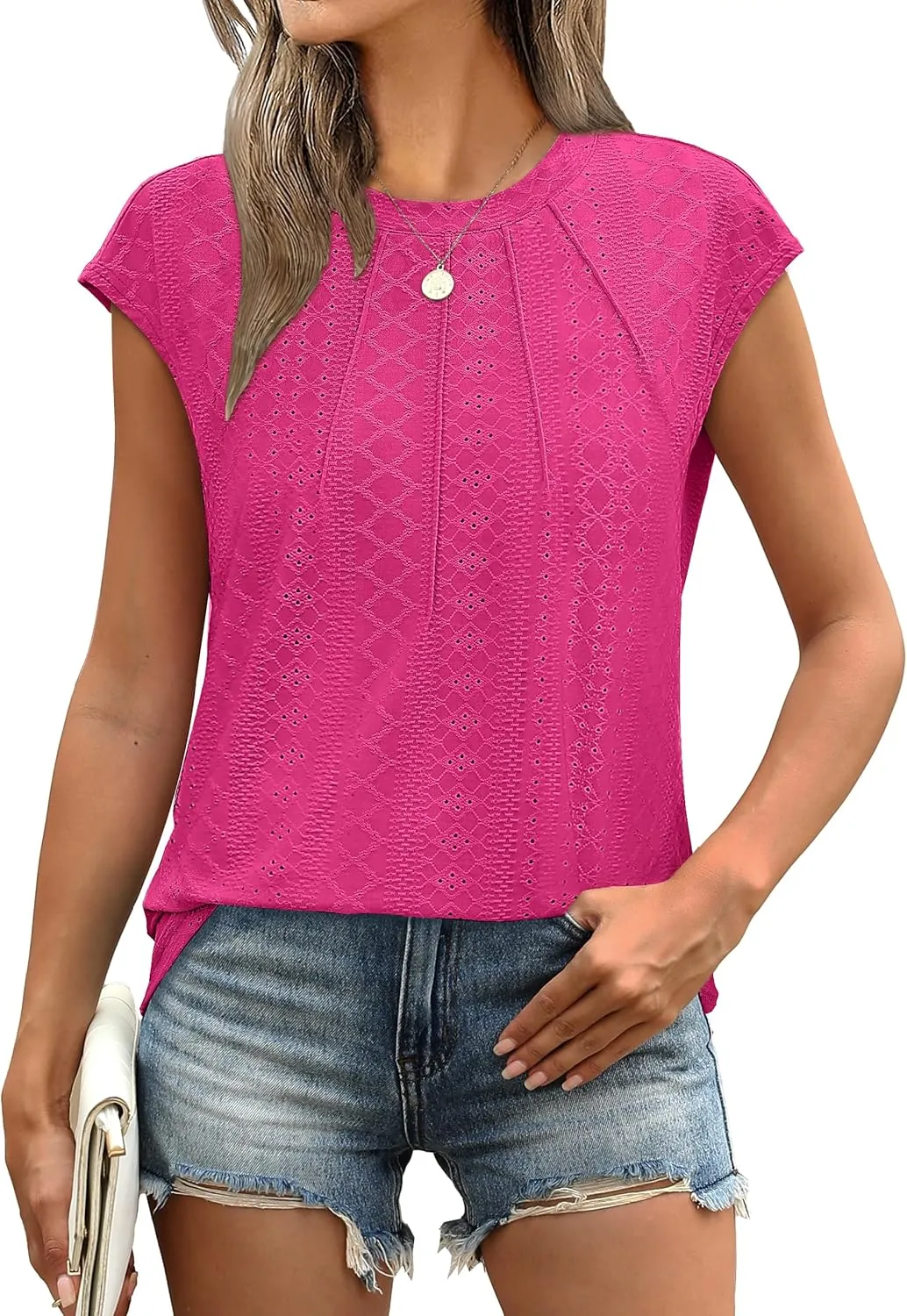 SAMPEEL Womens T Shirts Short Sleeve Pleated Dressy Casual Cap Sleeve Summer Tops Blouses