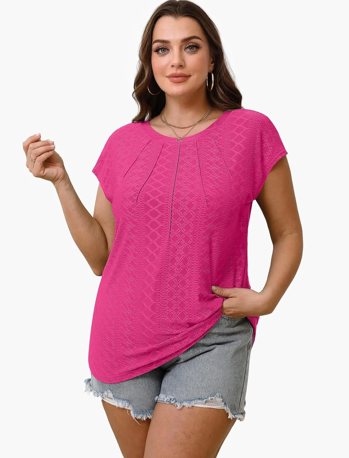 SAMPEEL Womens T Shirts Short Sleeve Pleated Dressy Casual Cap Sleeve Summer Tops Blouses