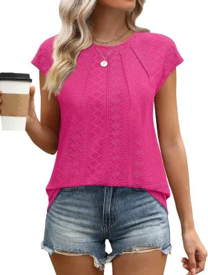 SAMPEEL Womens T Shirts Short Sleeve Pleated Dressy Casual Cap Sleeve Summer Tops Blouses