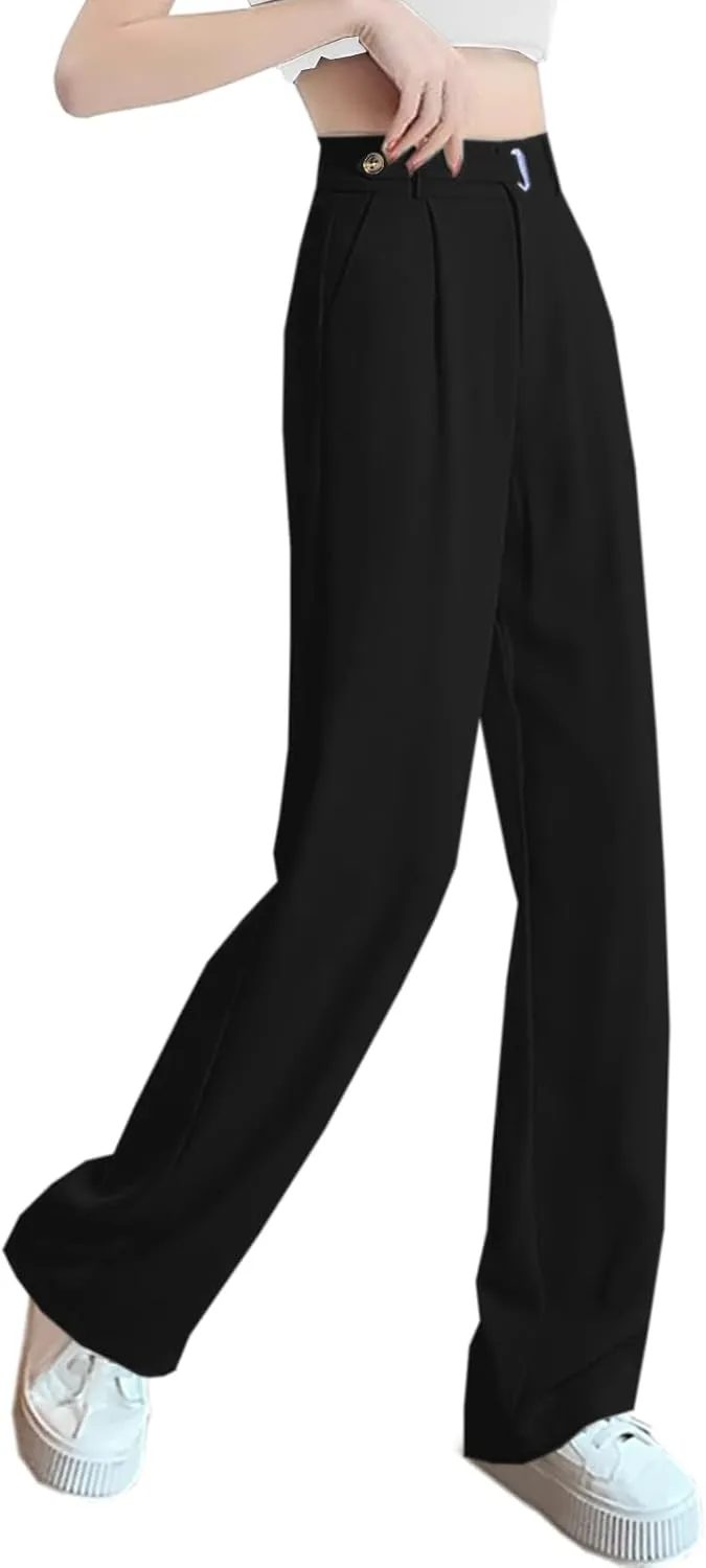SANGTREE Womens Wide Leg Dress Pants High Waisted Long Casual Straight Trousers for Office,X-Small - XX-Large