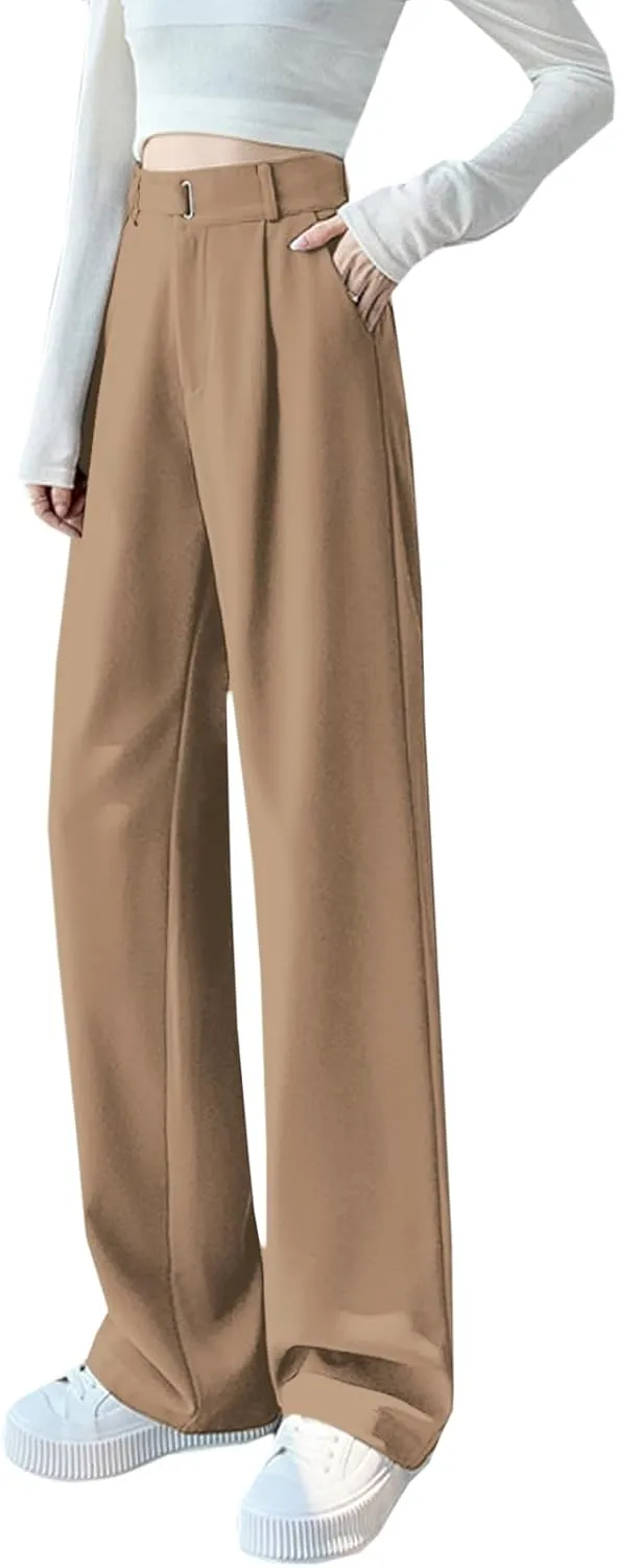 SANGTREE Womens Wide Leg Dress Pants High Waisted Long Casual Straight Trousers for Office,X-Small - XX-Large