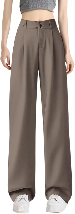SANGTREE Womens Wide Leg Dress Pants High Waisted Long Casual Straight Trousers for Office,X-Small - XX-Large