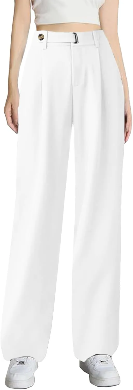 SANGTREE Womens Wide Leg Dress Pants High Waisted Long Casual Straight Trousers for Office,X-Small - XX-Large