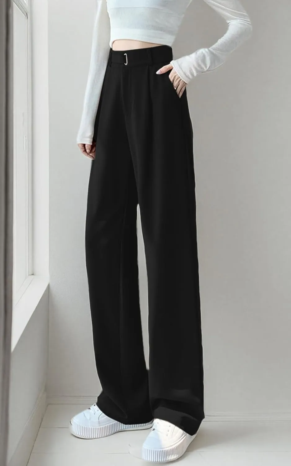 SANGTREE Womens Wide Leg Dress Pants High Waisted Long Casual Straight Trousers for Office,X-Small - XX-Large