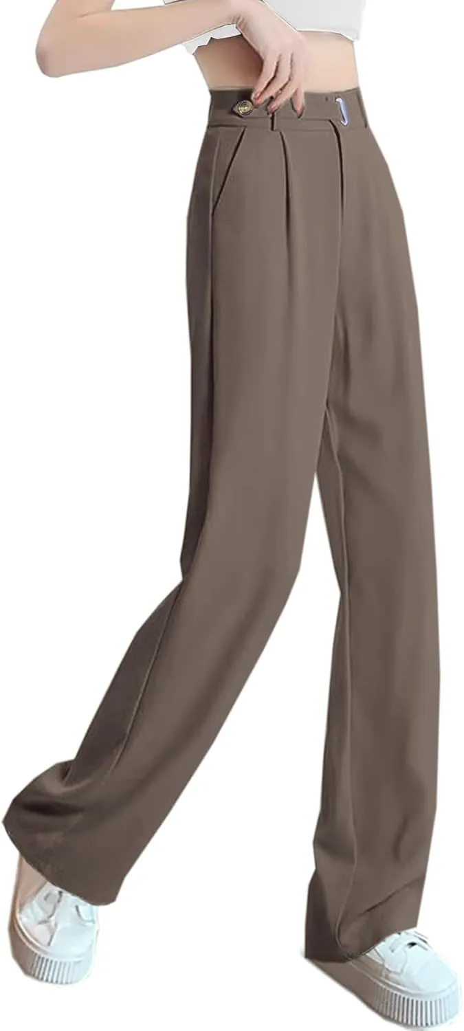 SANGTREE Womens Wide Leg Dress Pants High Waisted Long Casual Straight Trousers for Office,X-Small - XX-Large