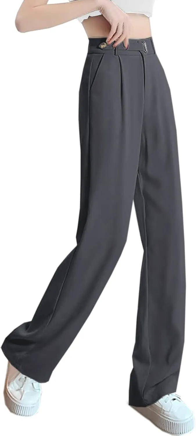 SANGTREE Womens Wide Leg Dress Pants High Waisted Long Casual Straight Trousers for Office,X-Small - XX-Large