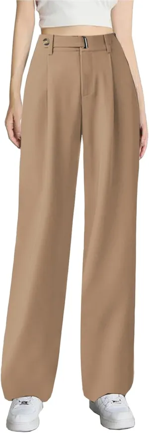 SANGTREE Womens Wide Leg Dress Pants High Waisted Long Casual Straight Trousers for Office,X-Small - XX-Large