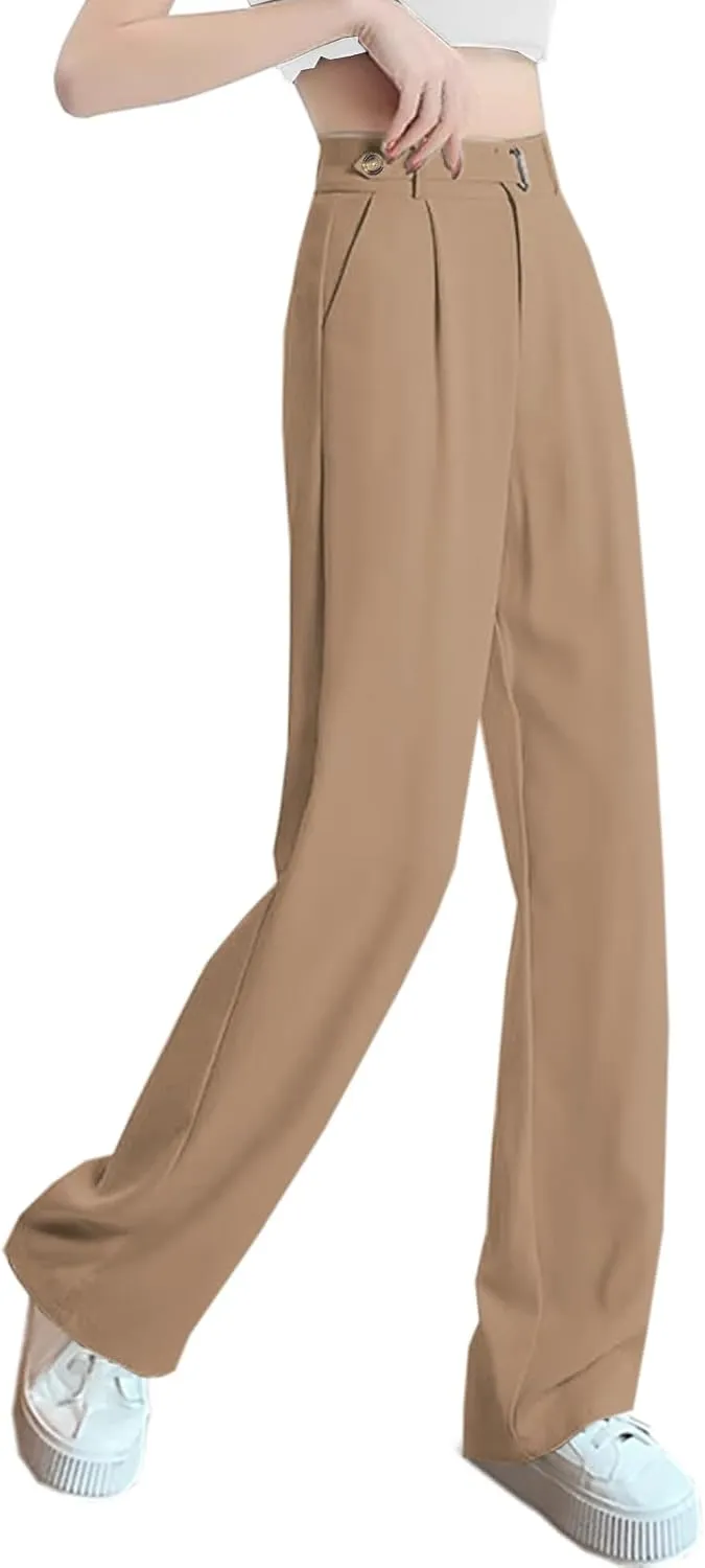 SANGTREE Womens Wide Leg Dress Pants High Waisted Long Casual Straight Trousers for Office,X-Small - XX-Large