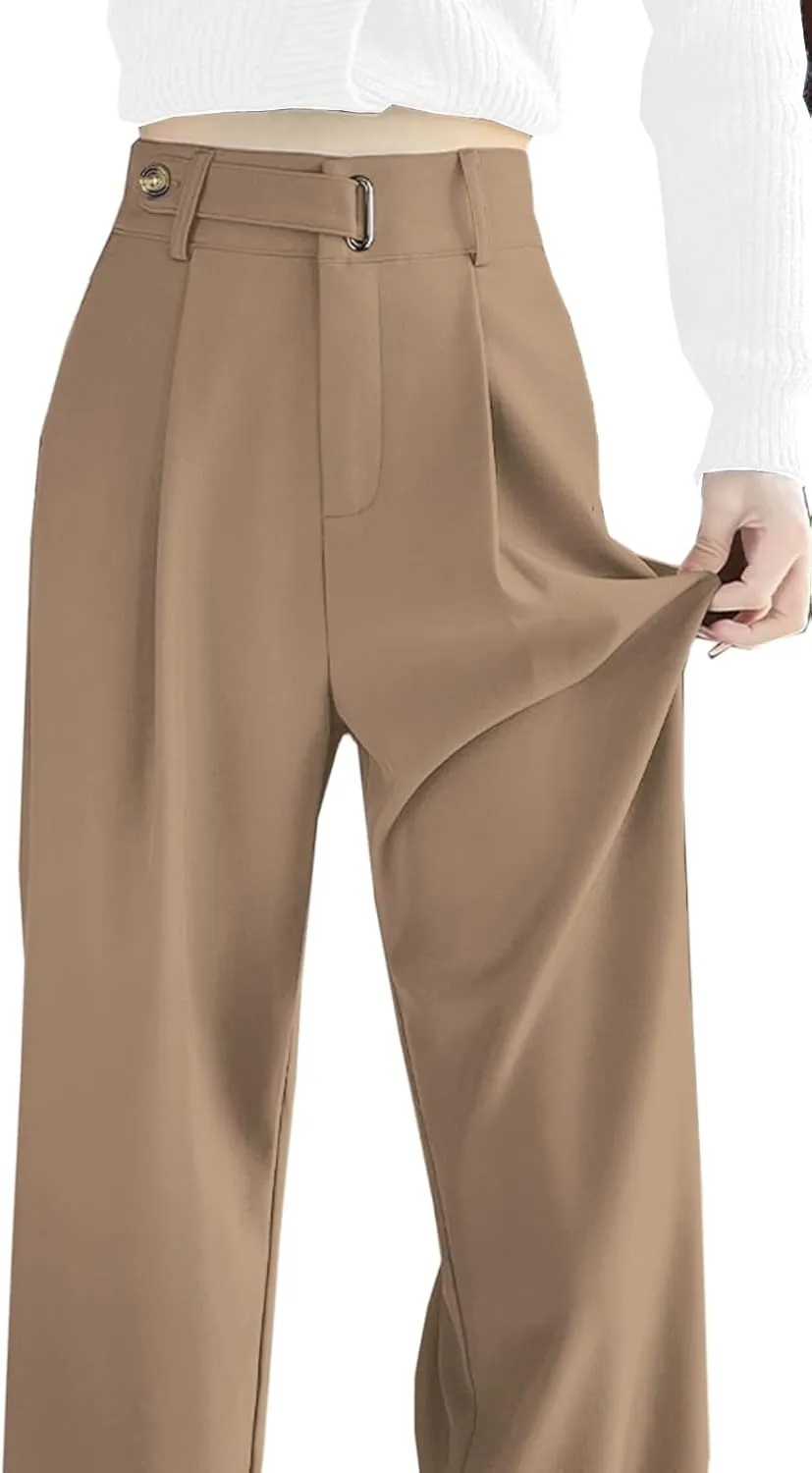 SANGTREE Womens Wide Leg Dress Pants High Waisted Long Casual Straight Trousers for Office,X-Small - XX-Large