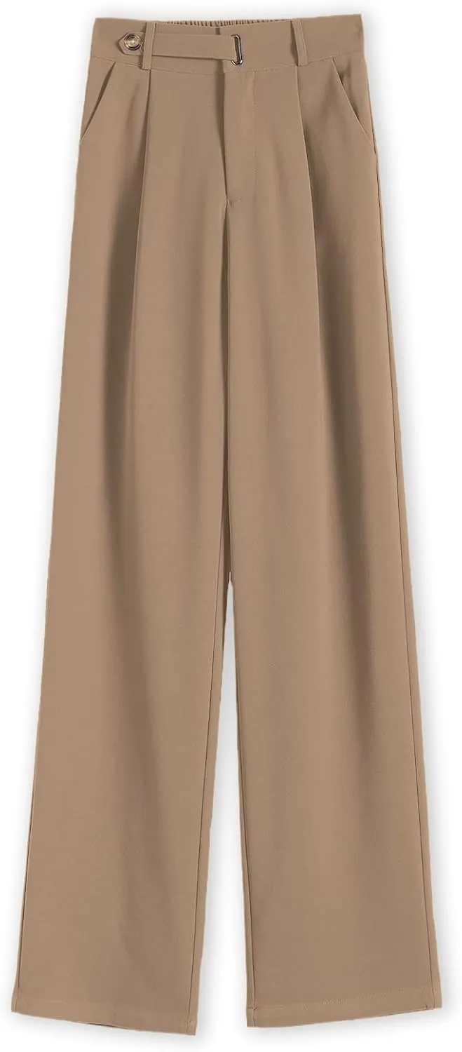 SANGTREE Womens Wide Leg Dress Pants High Waisted Long Casual Straight Trousers for Office,X-Small - XX-Large