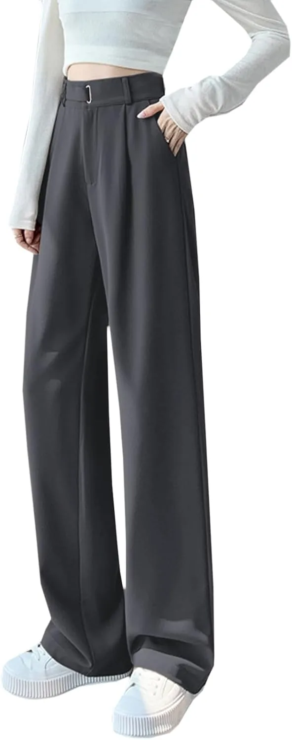 SANGTREE Womens Wide Leg Dress Pants High Waisted Long Casual Straight Trousers for Office,X-Small - XX-Large