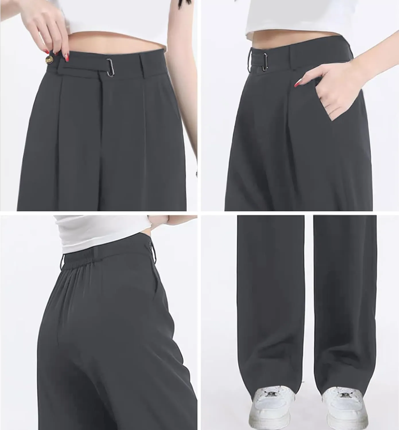 SANGTREE Womens Wide Leg Dress Pants High Waisted Long Casual Straight Trousers for Office,X-Small - XX-Large