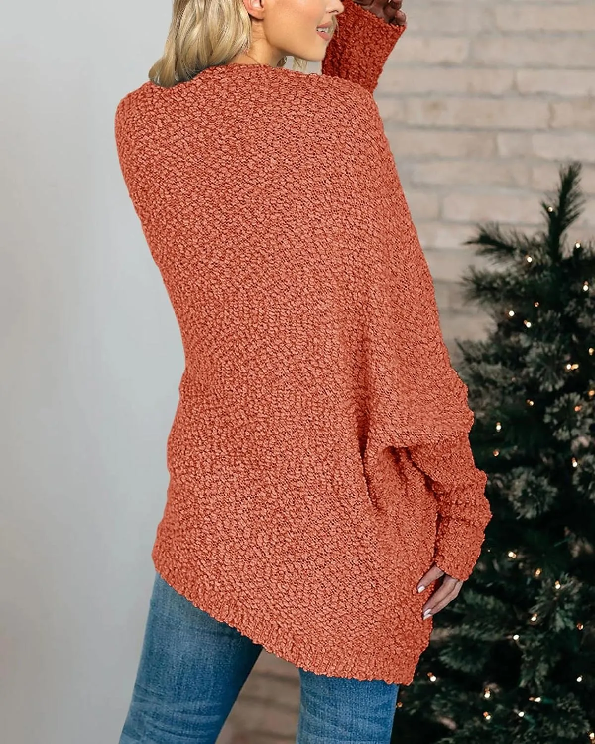 Saodimallsu Women's Chunky Popcorn Cardigan Oversized Open Front Boyfriend Batwing Long Sleeve Fuzzy Knit Sweaters
