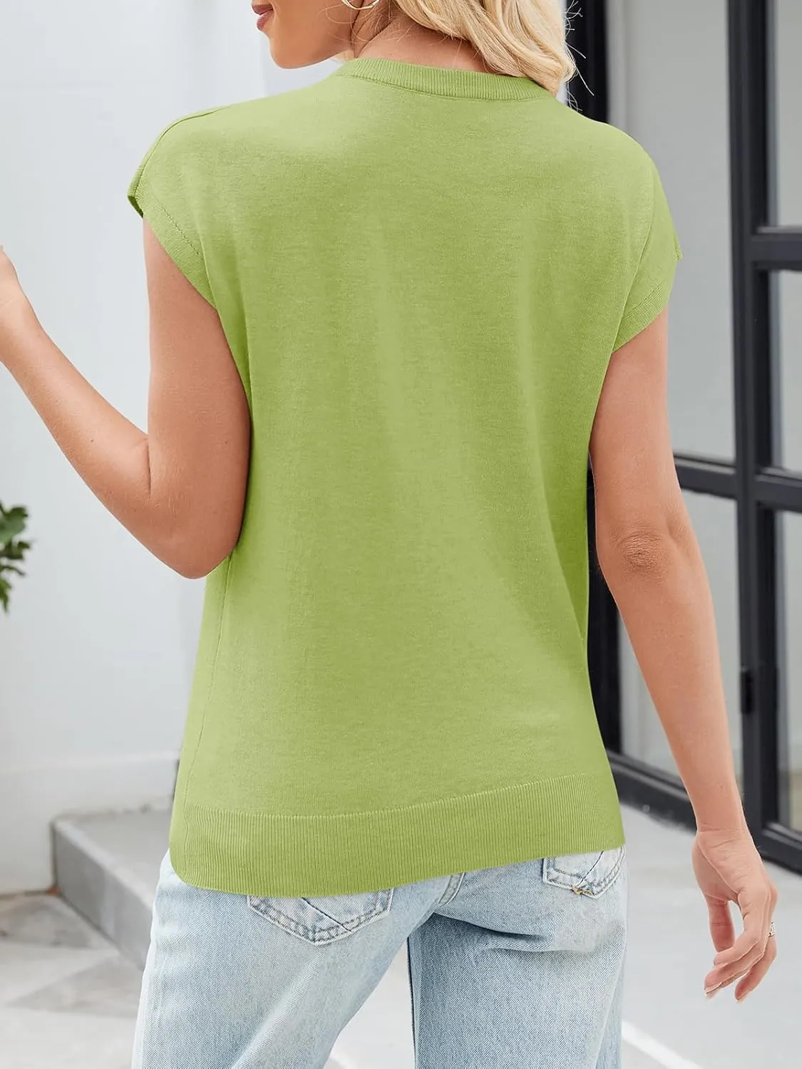 SENFURE Womens Crewneck Sleeveless Sweater Vest 2025 Trendy Cap Sleeve Bow Knit Tank Tops