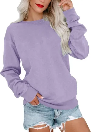 SHAOBGE Womens Fall Crewneck Sweatshirt Light Weight Casual Long Sleeve Oversized Sweatshirt Cute Pullover Fit Hoodies Tops