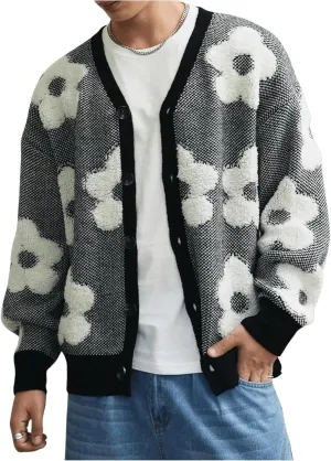 SHENHE Men's Skeleton Pattern Cardigan Sweaters Long Sleeve Unisex Outwear Knitted Coats