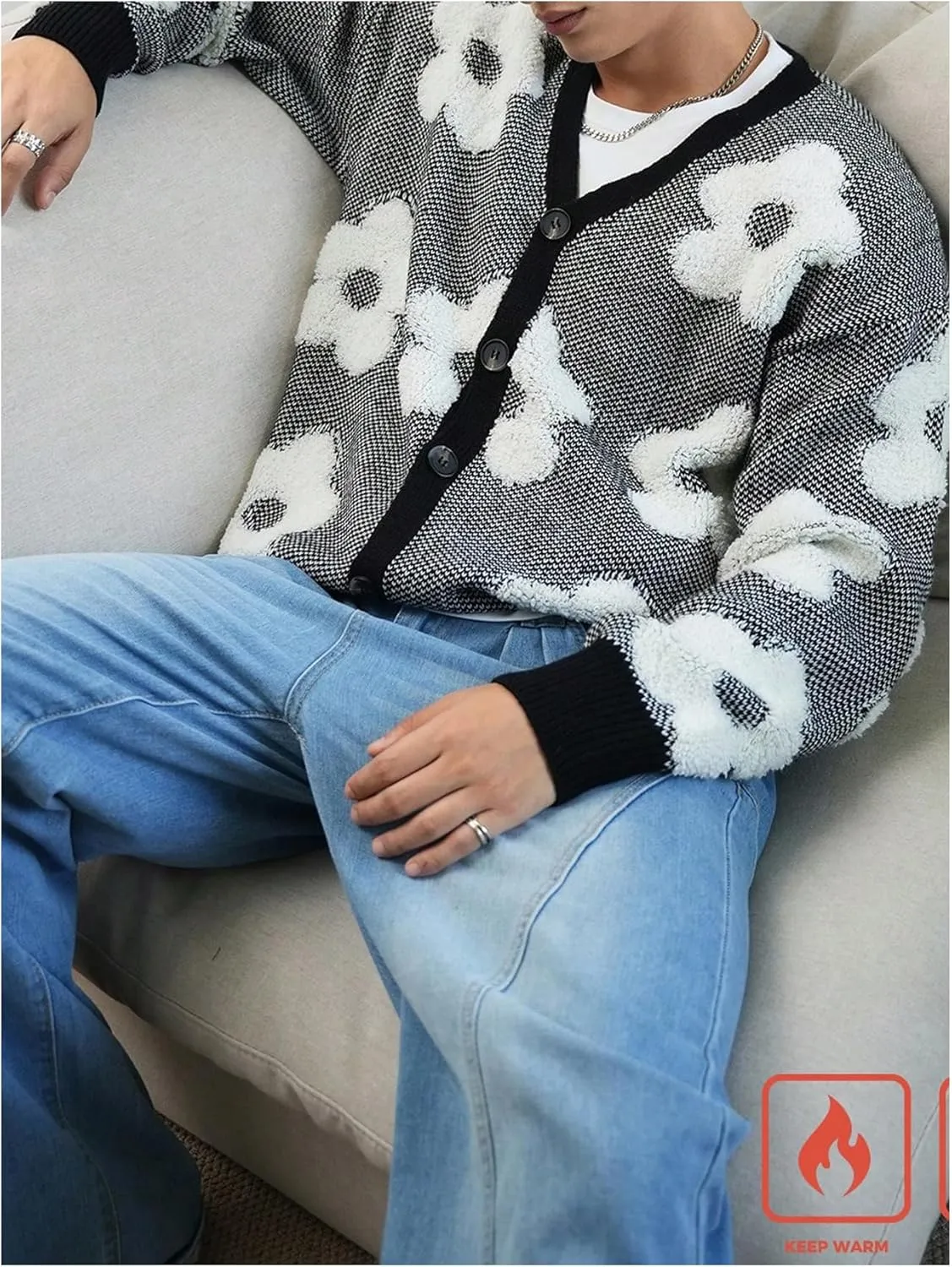 SHENHE Men's Skeleton Pattern Cardigan Sweaters Long Sleeve Unisex Outwear Knitted Coats
