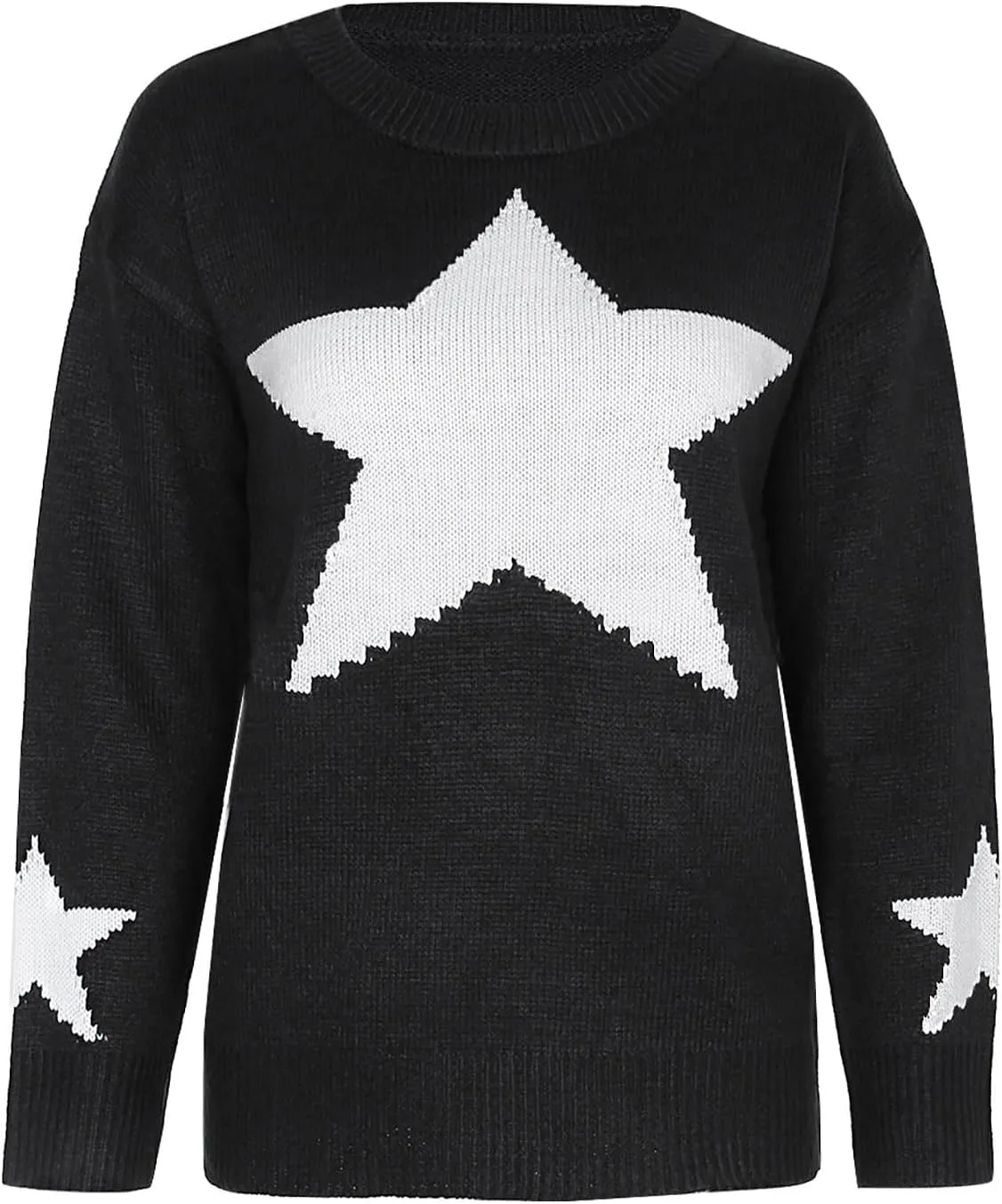 shermie Women's Star Graphic Knitted Pullover Sweaters Long Sleeve Crew Neck Casual Sweater