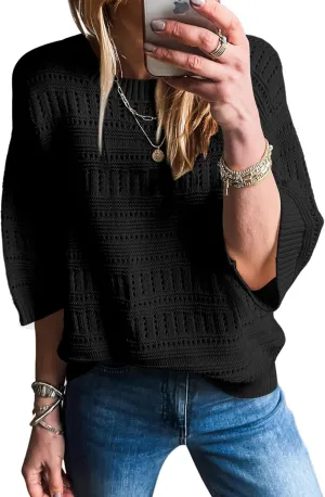 SHEWIN Sweaters for Women Causal 3/4 Length Sleeve Womens Top Oversized Tunic Sweater Spring Tops
